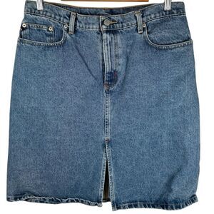 Vintage Polo Ralph Lauren Classic Knee Length Blue Denim Jean Skirt Size 10